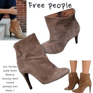Free people Fairfax Suede Ankle Booties slouchy vamp ruched stiletto heel boot 7